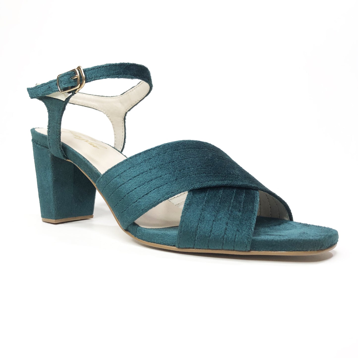 WOODEN BLOCK HEEL - TEAL GREEN